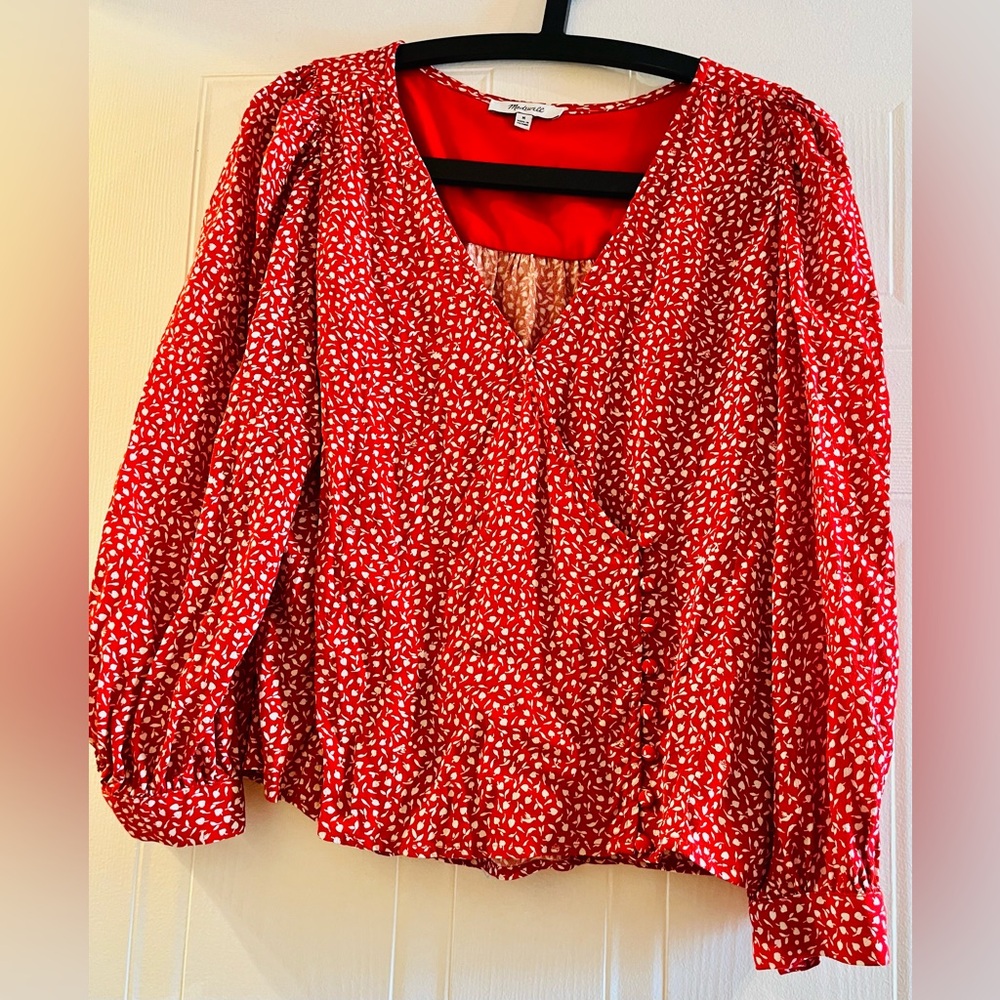 Madewell Red and White Patterned Blouse